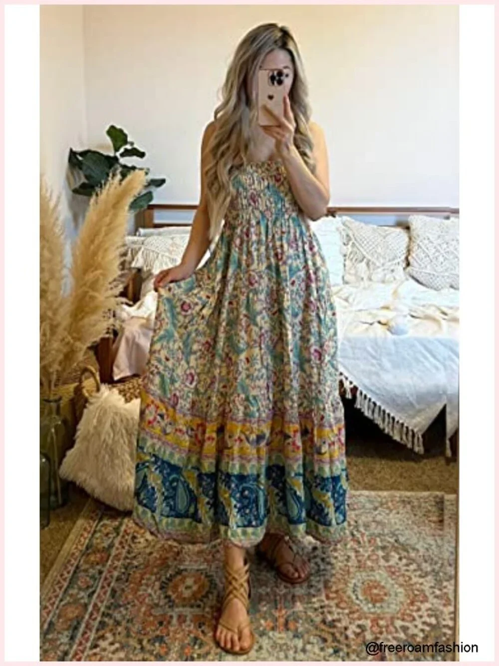 Boho Floral A-Line Maxi Skirt for Women 2026, Elastic High Waist, Summer Beach